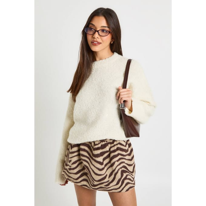 boohoo Dames Zebra Wollen Look A-lijn Mini Rok | Maat: 6