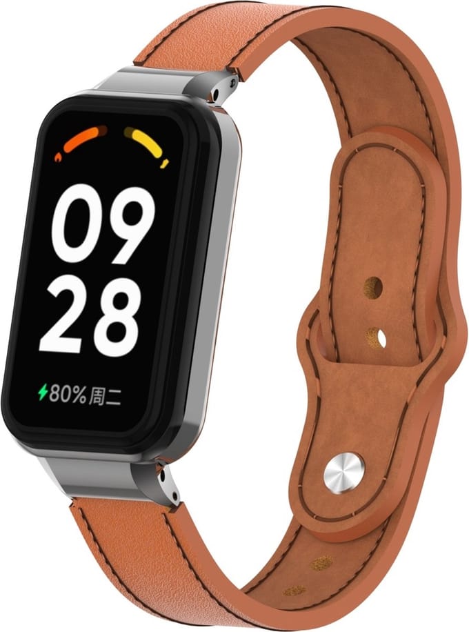 Strap-it Leren Activity tracker bandje - Geschikt voor Xiaomi Redmi Smart Band 2 / Xiaomi Smart Band 8 Active - bruin