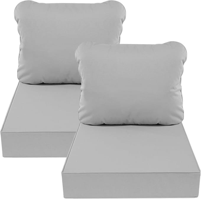 Set van 2 Diepe Zitkussens Buiten - Waterdicht Terraskussen Vervangend - 60x60x12.7 cm Grijs