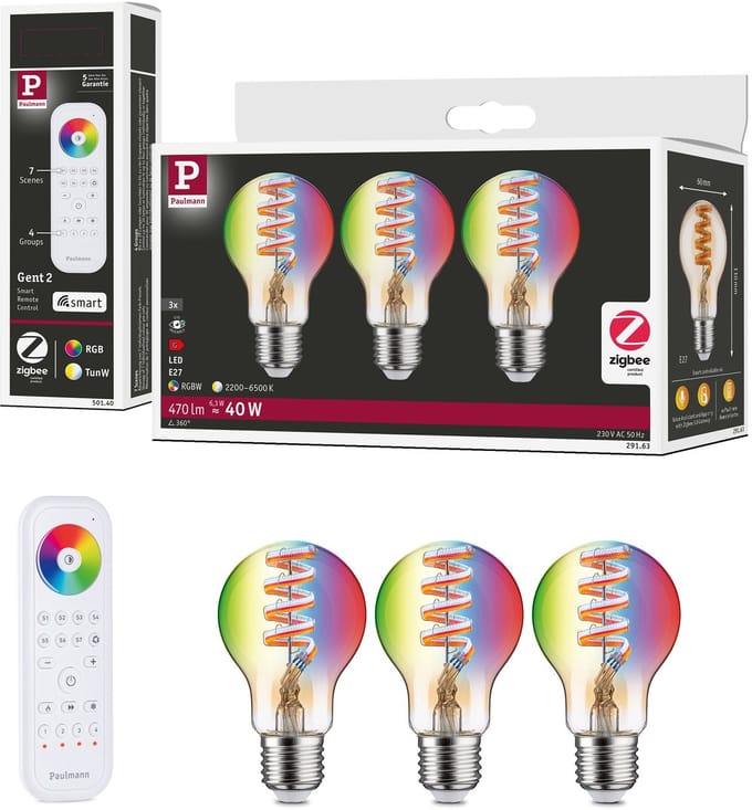 Set Filament 230 V LED-gloeilamp 3x470lm 3x6,3W RGBW+ dimbaar Goud