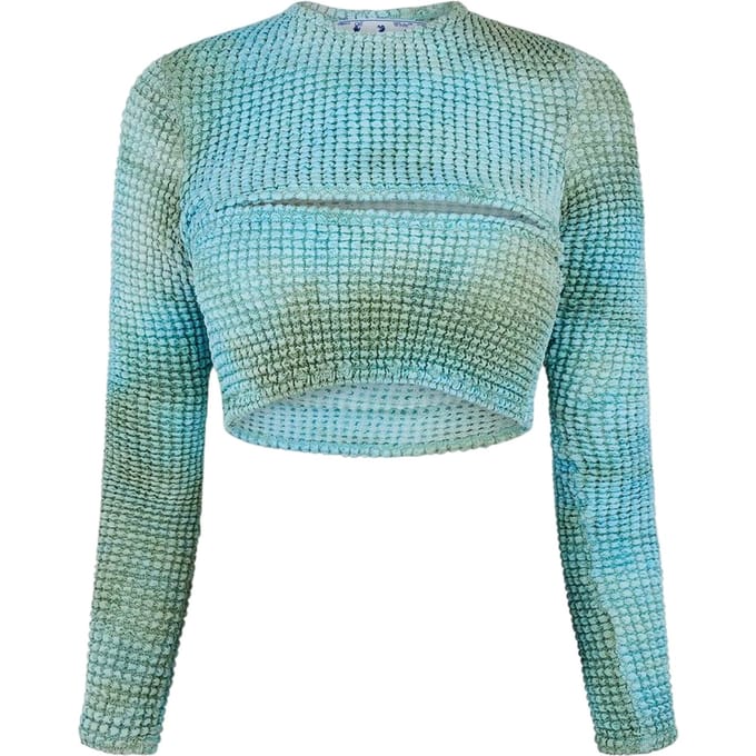 Off White Dames/Dames Tie Dye Cut Out Crop Top (Blauw)