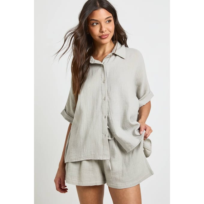 boohoo Dames Strandshort Met Elastische Tailleband | Steen | Maat: 42
