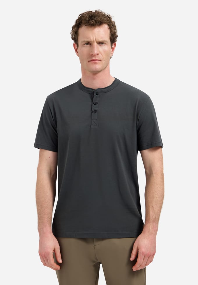 No Excess T-Shirt Granddad Half Button Melange Dark Steel  L