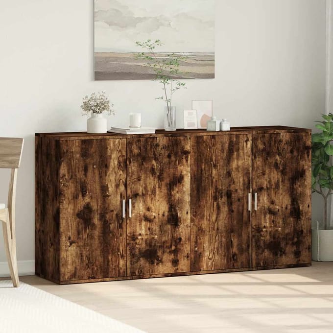 vidaXL - Dressoirs - 2 - st - 79x38x80 - cm - bewerkt - hout - gerookt - eikenkleurig