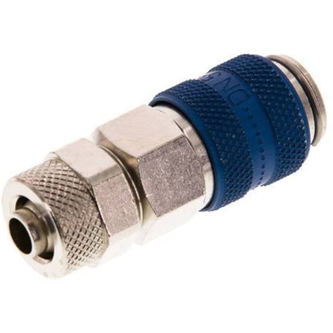 Vernikkeld Messing DN 5 Blauw Luchtkoppeling Snelkoppeling 6x8 mm Push-On Double Shut-Off - CLS5-N-BN-BLU-SV-6