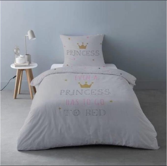 Kinderdekbedovertrek Sleepy Princess Grijs- 140x200 cm +1 kussensloop 65x65-100% katoen