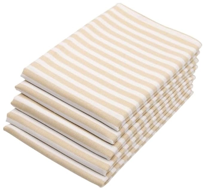 Set van 5 gestreepte theedoeken - 50x70 cm, Ecru Wit Katoen
