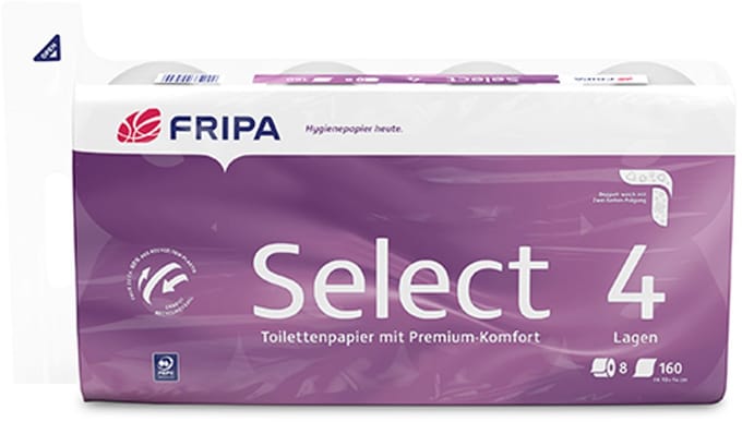 8 Rollen Toiletpapier, tissue, 4-laags Ø 12 cm · 13,8 cm x 9,8 cm wit Select 160 Blatt