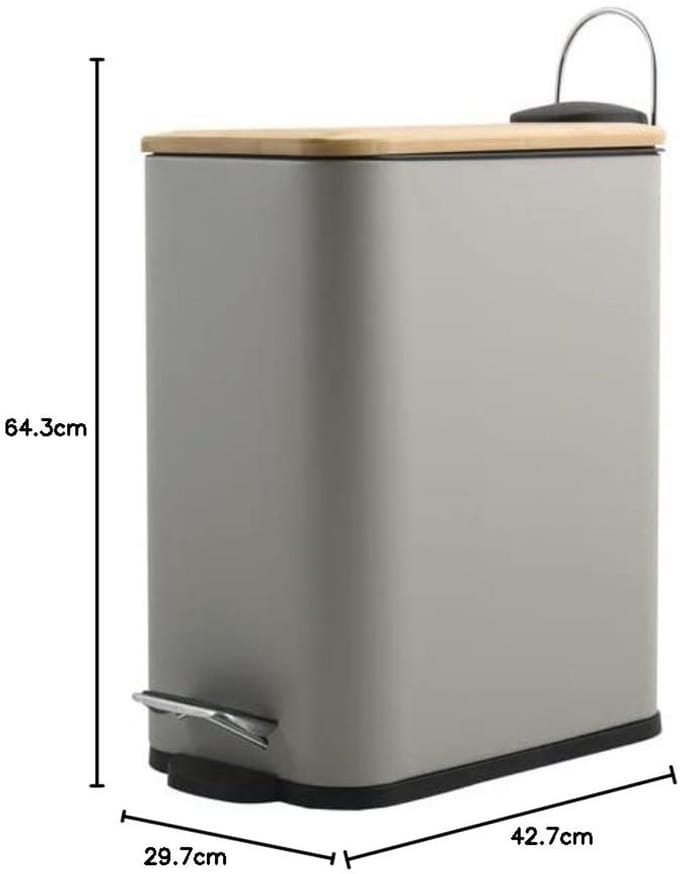 Pedaalemmer van staal en bamboe, 5 liter, taupe