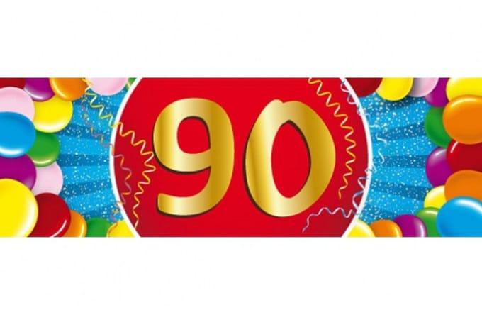 90 jaar leeftijd sticker - 19 x 6 cm - 90 jaar verjaardag - jubileum - versiering