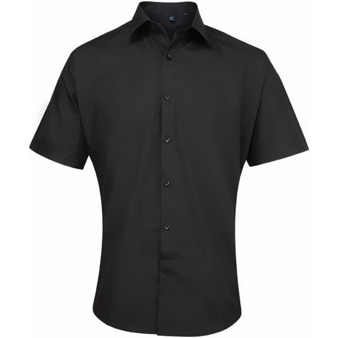 Premier Heren Supreme Poplin Overhemd met Korte Mouwen (Zwart)
