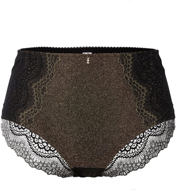 Ulla Popken - Dames - Midislip goudglanzend kant dekkend - Zwart - Maat 58+