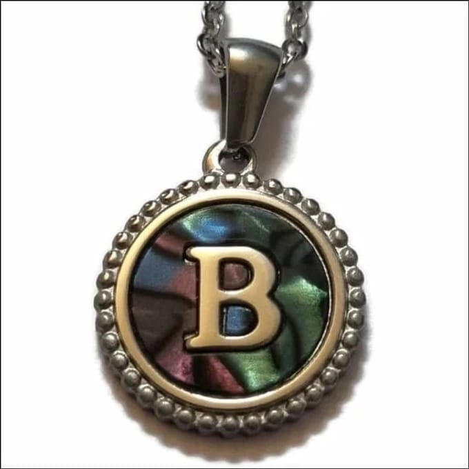 Rvs sieraden - Unieke initiaal ketting met abalone schelp - Letter B