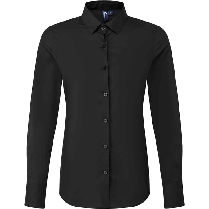 Premier Dames/Dames Recyclight Poplin Formeel Overhemd Met Lange Mouwen (Zwart)