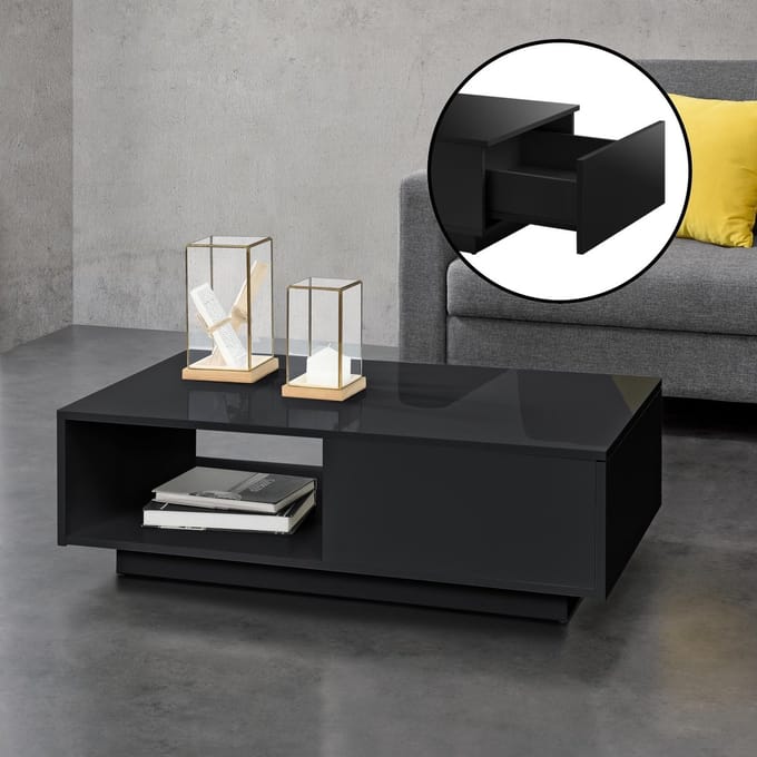 Salontafel Biskra met plank en lade 95x55x31 cm zwart