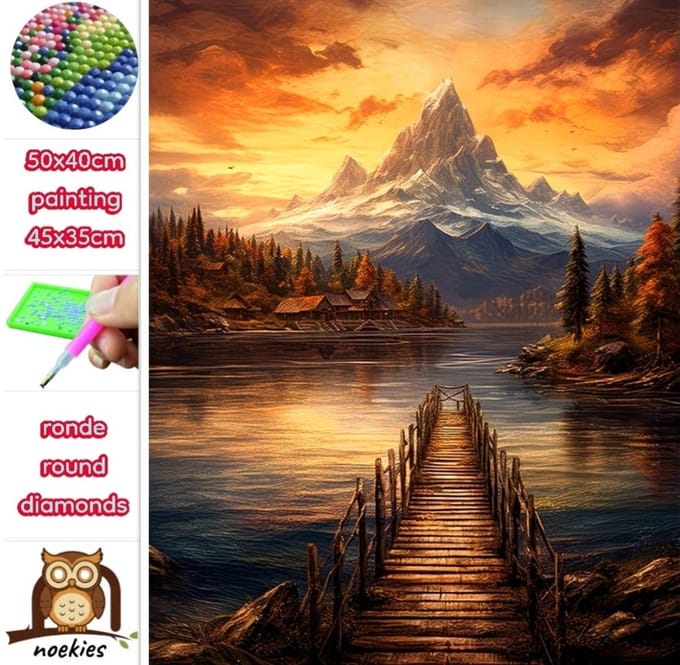 50x40cm Diamond Painting berg landschap (rond) nr 118