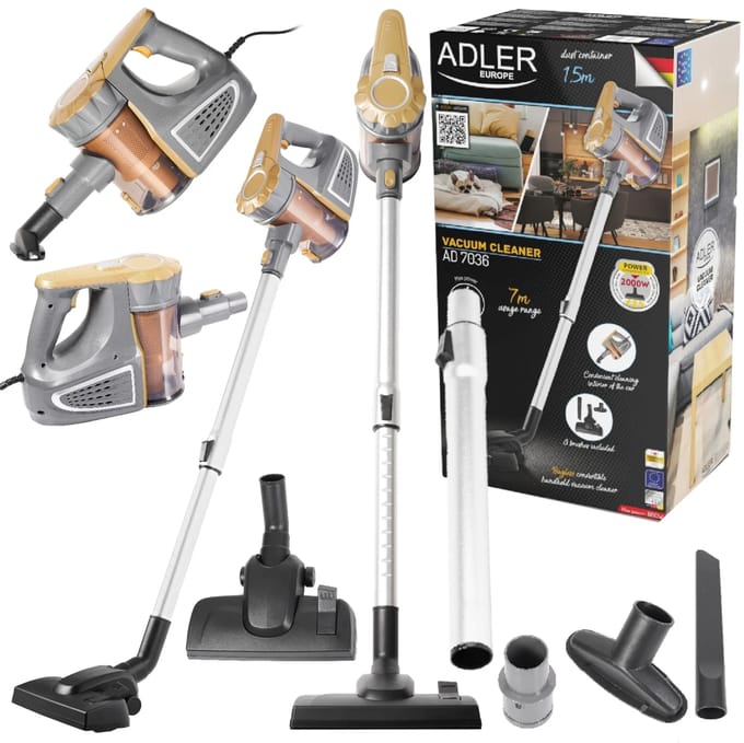 Verticale stofzuiger met 800 W jumper, hoog vermogen, wasbaar filter, inclusief accessoires, werkbereik 7 m, compact en lichtgewicht.