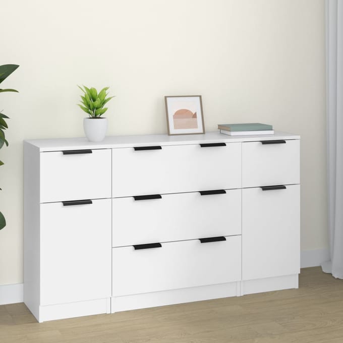 vidaXL - 3-delige - Dressoirset - bewerkt - hout - wit