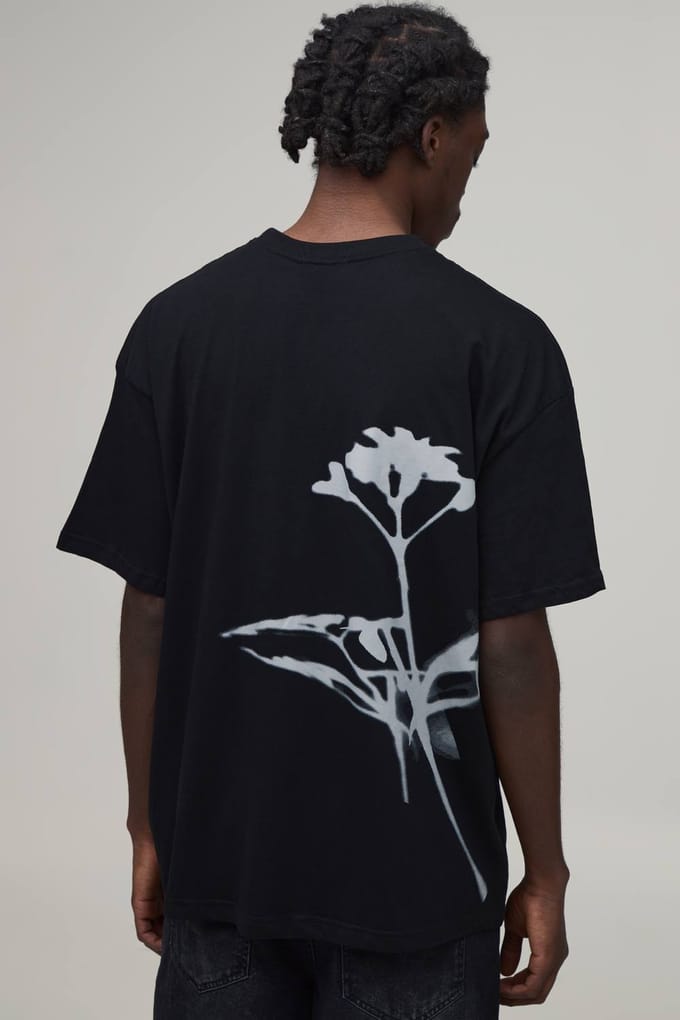 Oversized T-shirt Met Bloemenprint Op De Rug | Black | Size Large