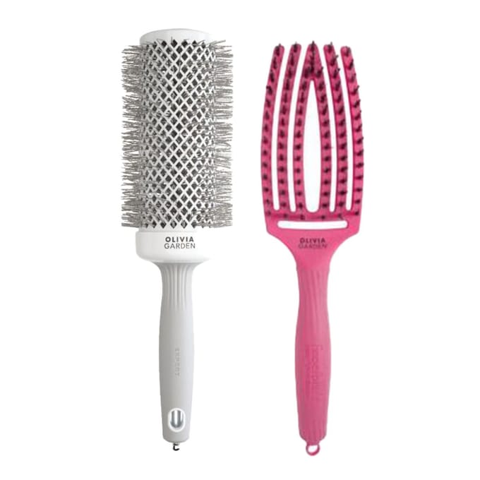 Olivia Garden Expert Blowout Speed Wavy Wit/Grijs 55mm + Fingerbrush Combo Hot Pink Medium