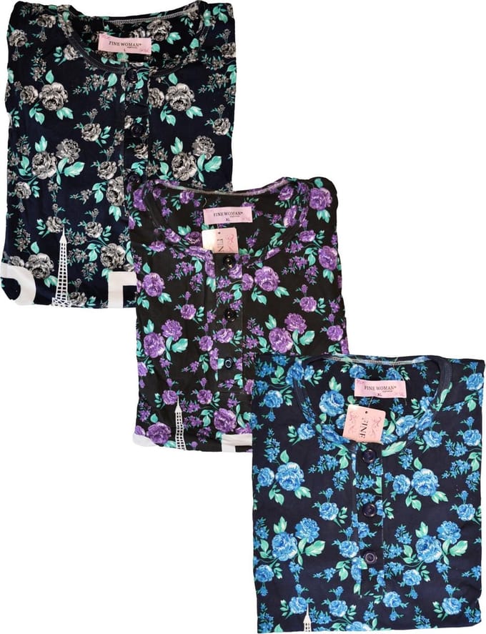 Dames nachthemd 'Paris' gebloemd katoen /polyester paars M