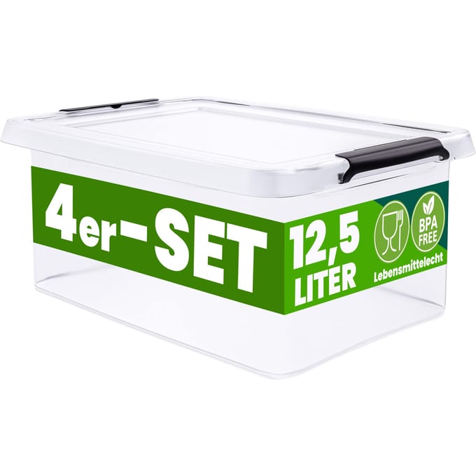 Deuba Opbergox - Set van 4 Stapelbaar 39x29x17cm 12,5L - Transparant