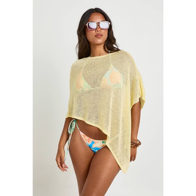 boohoo Dames Gebreide Doorzichtige Cape Met Slash-hals | Citroen | Maat: Medium