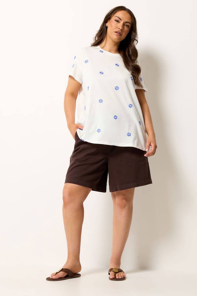 Yours Wit Tshirt Met Geborduurde Madeliefjes Size 48