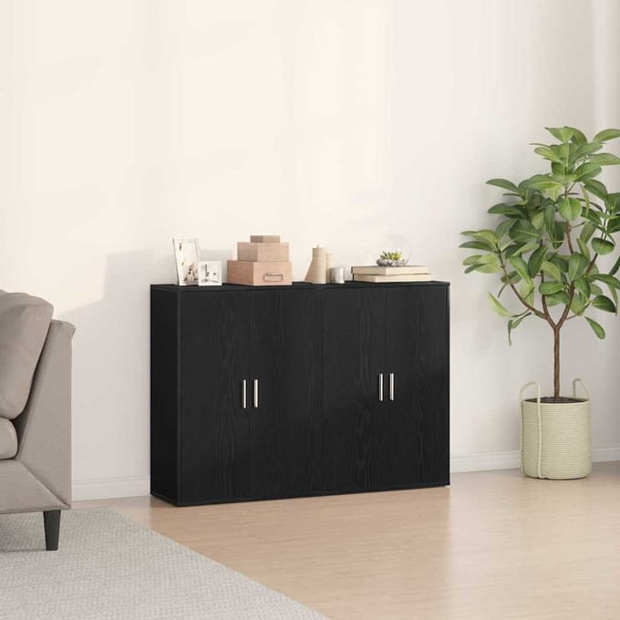 vidaXL - Dressoir - 2 - st - Zwart - Eiken - 60 - x - 31 - x - 84 - cm - Bewerkt - hout