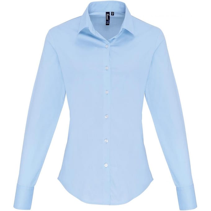 Premier Dames/Dames Popeline Stretch Shirt Met Lange Mouwen (Lichtblauw)