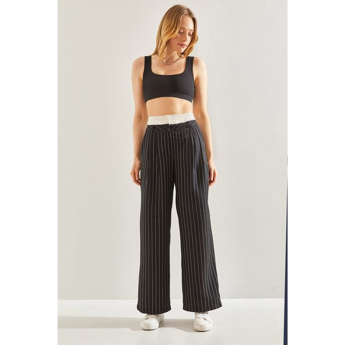 Gestreepte Wijde Pantalon met Strik