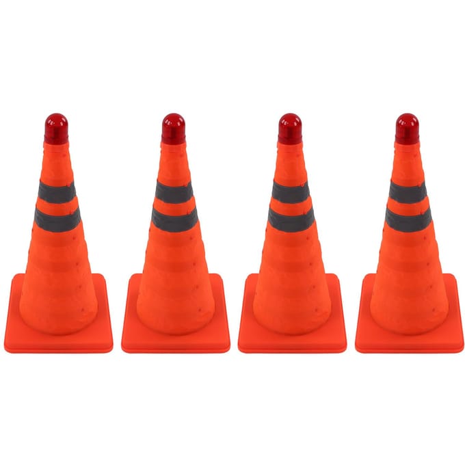 4 Pièces Cônes de Signalisation Pliables Orange Réfléchissants Pop Up Pliables Construction Stationnement Sécurité Cône avec Lumière LED 18 pouces red
