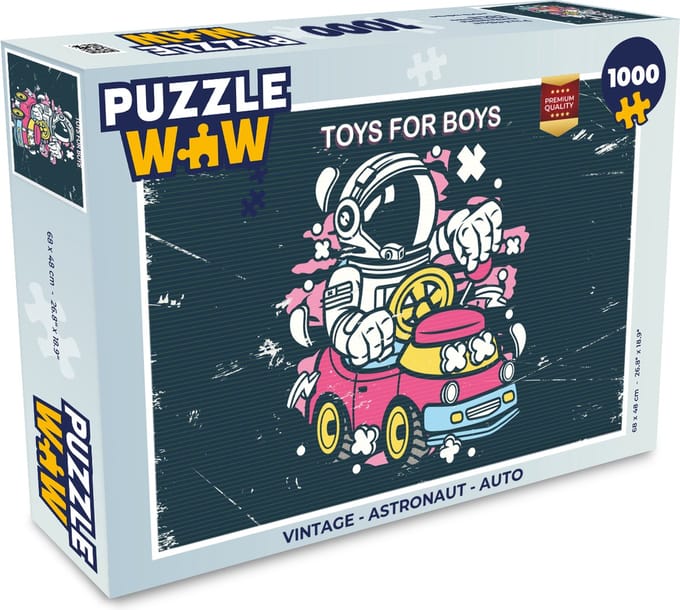 Puzzel Vintage - Astronaut - Auto - Legpuzzel - Puzzel 1000 stukjes volwassenen