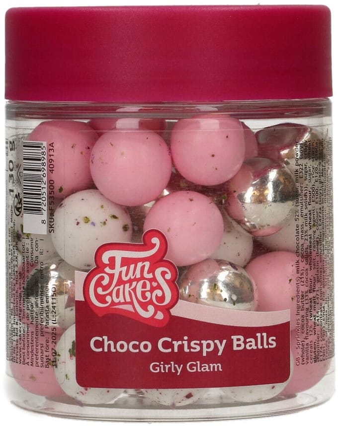 FunCakes Choco Crispy Balls - Girly Glam - 130g - Eetbare Taartdecoratie - Taarttoppers - Chocolade Decoratie