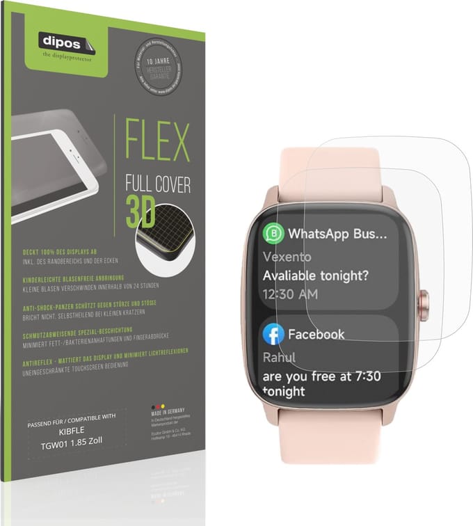 dipos FLEX – 2x Matte Screenprotector geschikt voor KIBFLE TGW01 1.85 Zoll | Volledige Schermbescherming | Case-Friendly