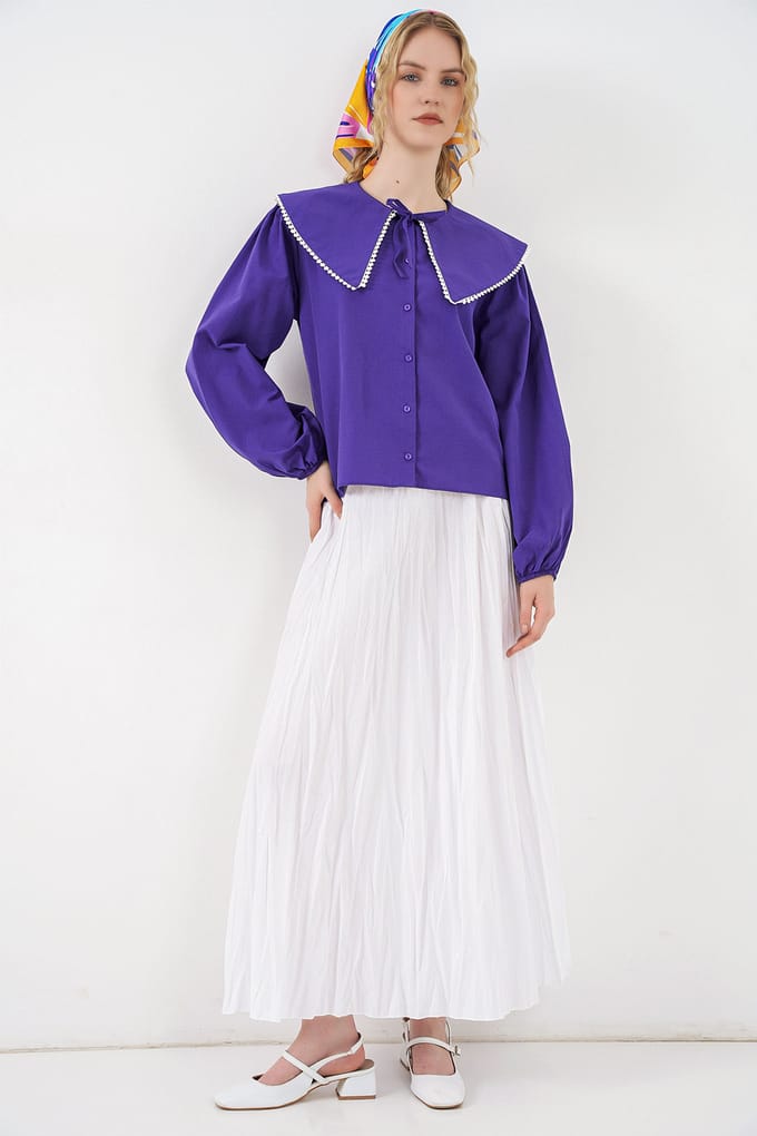 Poplin Baby Kraag Shirt met Strik