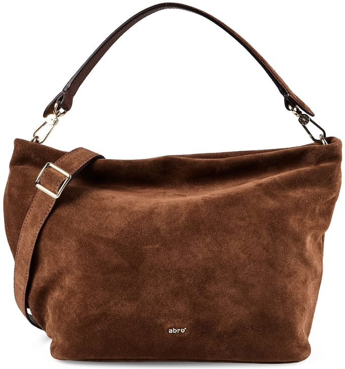 abro Leren schoudertas Leather Suede Hobo Ebony Bag Wood bruine