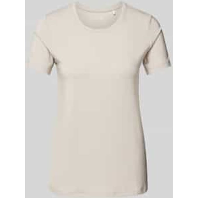 T-shirt met geribde ronde hals