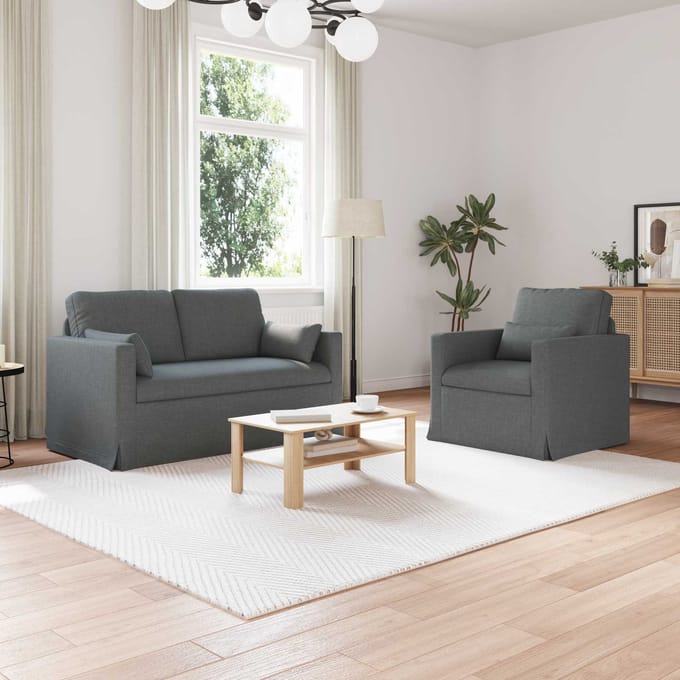 vidaXL Bankstel 2 pcs Donkergrijs 139 x 78 x 80 cm Stof