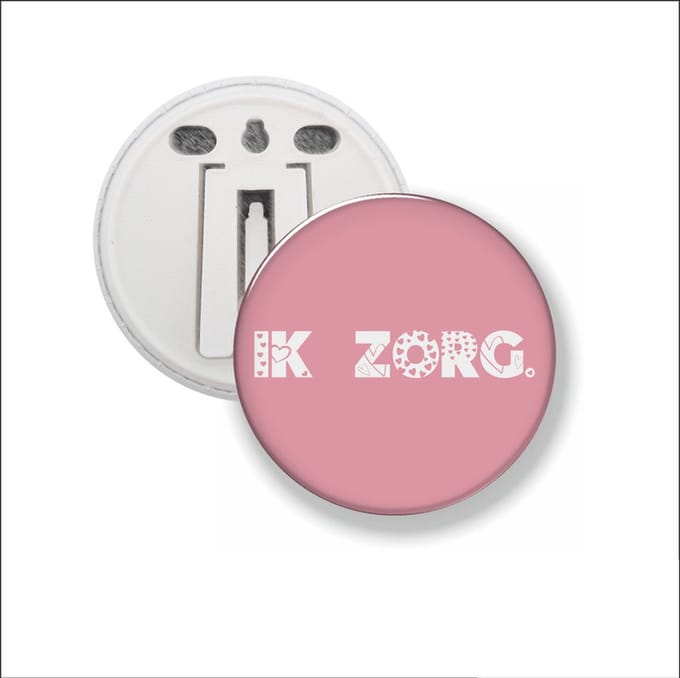 Button Met Clip 58 MM - Ik Zorg - Oud Roze