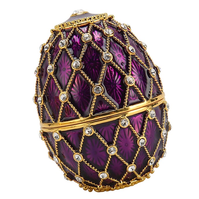 Sieradendoosjes in eivorm, vintage, prachtige sieradendoosjes met strass steentjes en scharnieren voor de woonkamer paars