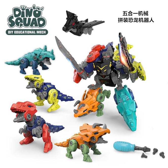 5 EN 1 Assemblage Enfants Dinosaure Transformation Dino Robot Dinosaure Constructeur Vis Bricolage Ensemble Briques Démontage Tournevis Modèle Jouets Parfaits black