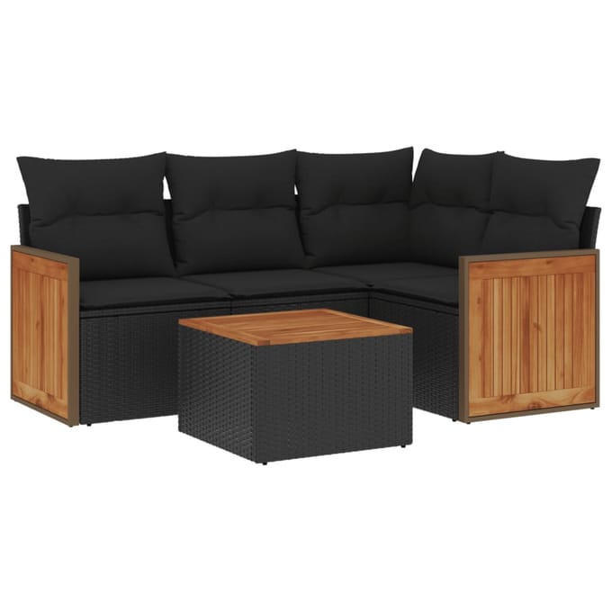 vidaXL - 5-delige - Loungeset - met - kussens - poly - rattan - zwart