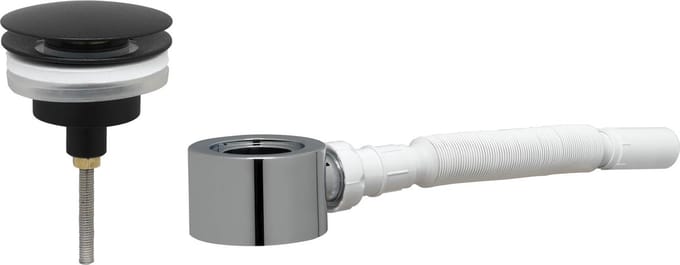 Ben Push Wastafel Afvoerplug Set - Afsluitbaar - met plat Meubelsifon 5/4" - Gestructureerd zwart