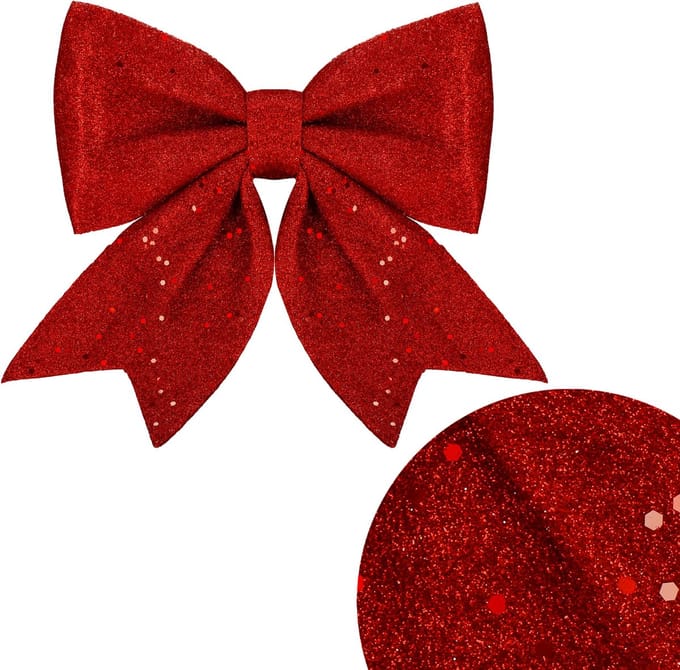 Springos Kersthanger | Kerstversiering | Kerstdecoratie Voor Binnen | Kerststrik | Rood | Glitter | 20 cm | 1 Stuk