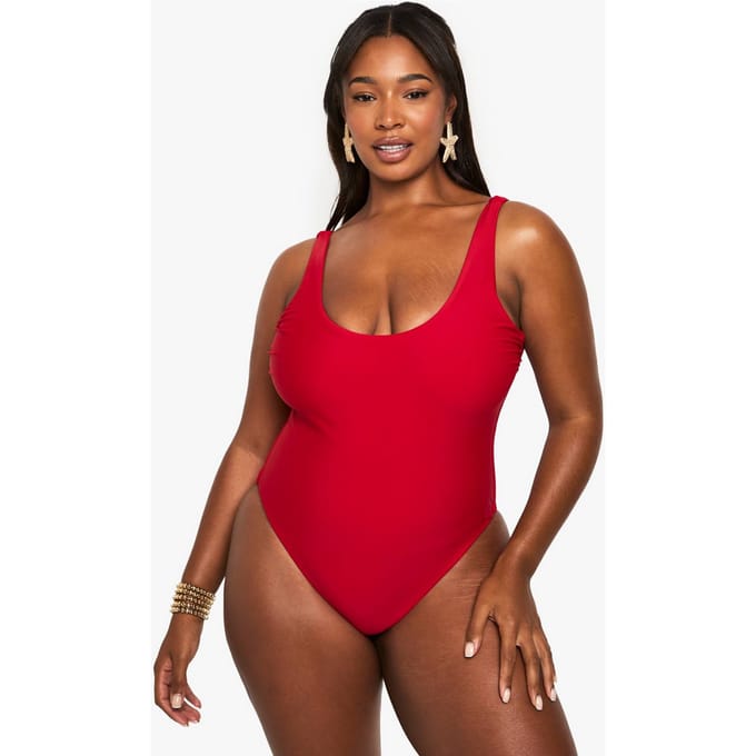 boohoo Dames Plus Swimwear Essentials Scoop Badpak | Red | Maat: 26