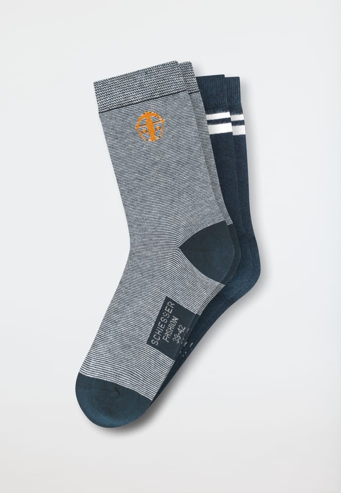 Herensokken, set van 2, blauw/grijs gestreept - Fashion 43/46