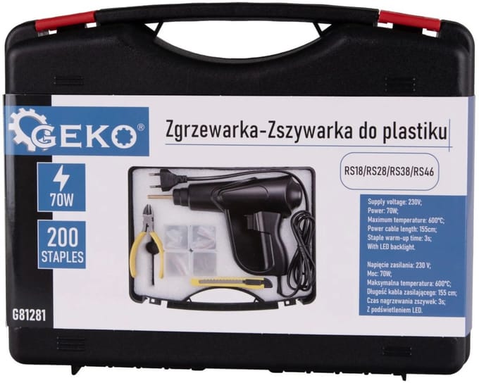 GEKO Plastic laspistool set - 70W - LED verlichting - Inclusief 200 nietjes - Snelle opwarming