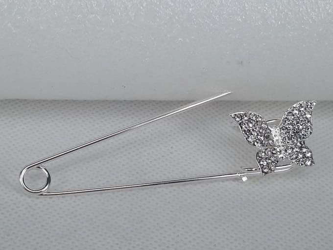 - Speld - Vlinder - Zilverkleurig - Strass - langwerpig.