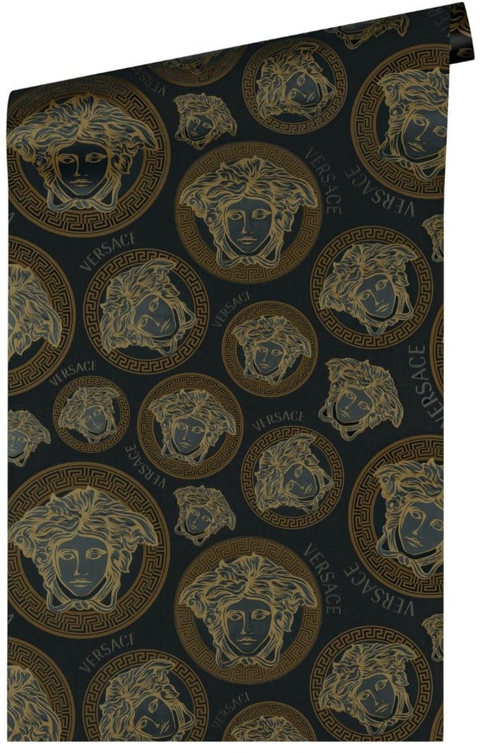 "MEDUSA HOOFD" SATIJN GLANZEND BEHANG | Design - goud zwart - A.S. Création Versace 5